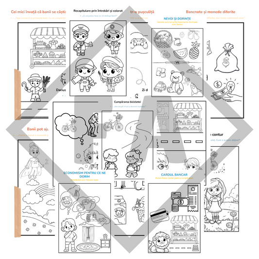 Banii pe intelesul celor mici + Economisim pentru Visul Nostru + Misiunea Monedei Magice – Carte de colorat educativa despre bani si economii + BONUS